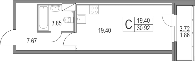 Квартира студия 30.92 м², 4/19 эт., ЖК «Приморский квартал»